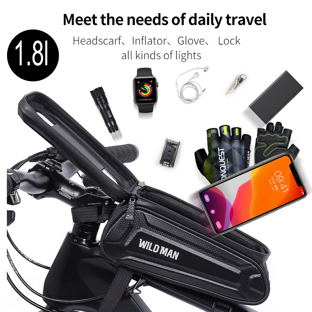 Bike Bag 1.8L Frame Front Tube Cycling Bag Bicycle Waterproof Phone Case Holder 7 Inches Touchscreen Bag Accessories