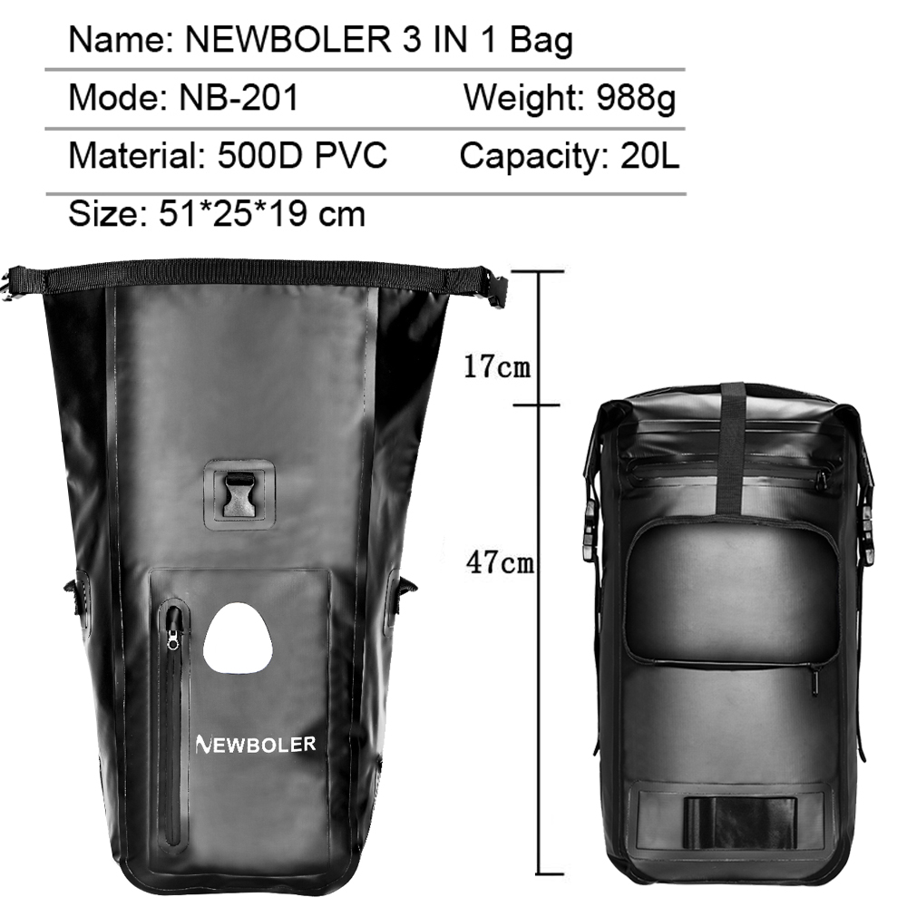 3 in1 Bicycle Pannier Bag 20L Backpack Bike Carrier Bag PVC Waterproof Reflective Shoulder Speed Cycling Luggag Bag